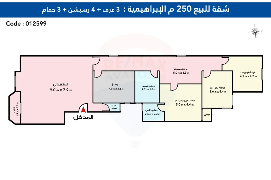 شقة للبيع 250 م الإبراهيمية (ش أبو قير الرئيسي)