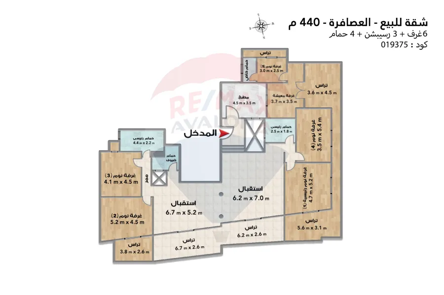 شقة بنتهاوس للبيع 440 م العصافرة (علي البحر مباشرة - عمارة براند)
