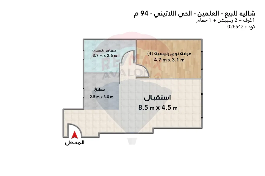 شقة للبيع (الحي اللاتيني بحري - العلمين الجديدة) 94 م