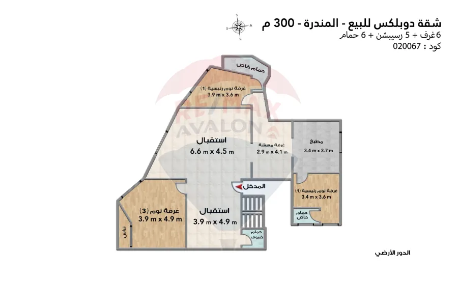 شقة دوبلكس للبيع 300 م  المندرة(ميدان مسجد المندرة - ش جمال عبدالناصر)