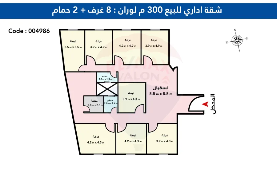 شقة اداري للبيع 300 م لوران ( ش ابو قير )