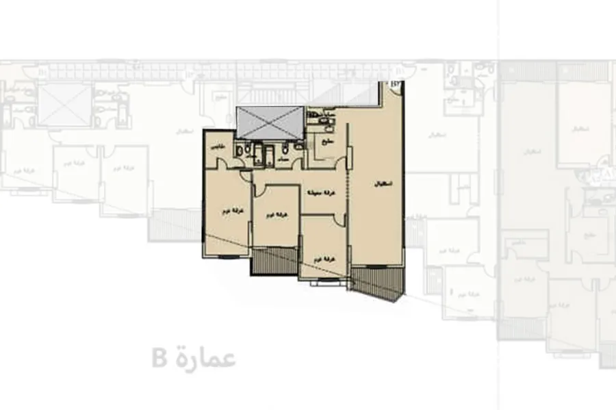 شقة للبيع 215 م سموحة ( مشروع ميروزا ريزيدنس  - ش الريادة ) - نصف تشطيب
