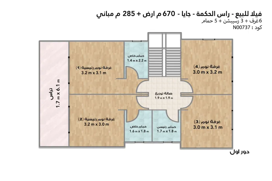 فيلا ستاند الوان للبيع (جايا - رأس الحكمة) 670 م - صف اول بحر