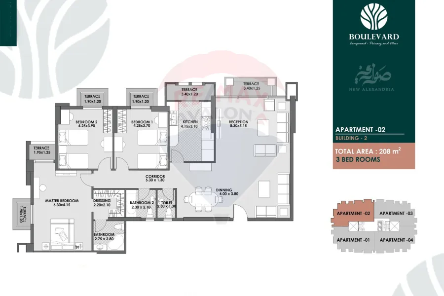 شقة للبيع 208 م صواري (بوليفارد)