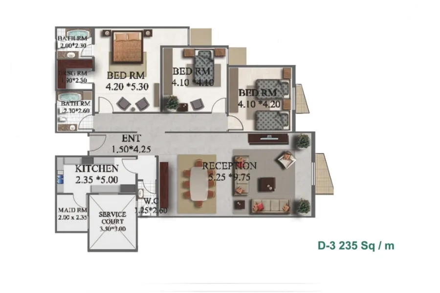 شقة للبيع 235م سموحة (أبراج اللوتس - ش فوزي معاذ الرئيسي)