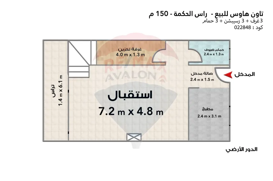 كورنر تاون هاوس للبيع (Salt - رأس الحكمة) 150 م