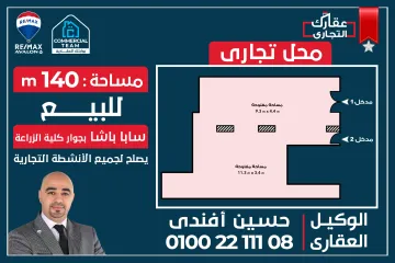 محل للبيع  140 م سابا باشا (ش عبد المنصف غازي)