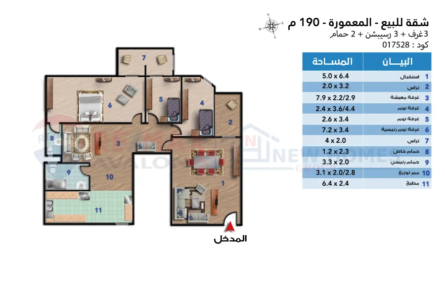 Apartment for sale 190 m Al-Mamoura ( steps from the sea )