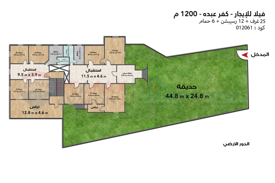 فيلا إداري للإيجار 1,200 م  كفر عبده (ش الإسماعيلية)