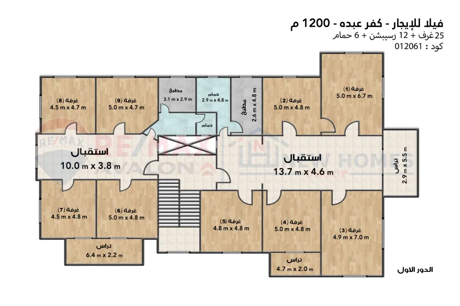 فيلا إداري للإيجار 1,200 م  كفر عبده (ش الإسماعيلية)