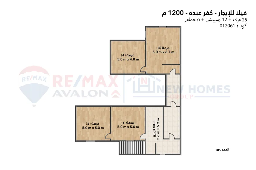 فيلا إداري للإيجار 1,200 م  كفر عبده (ش الإسماعيلية)