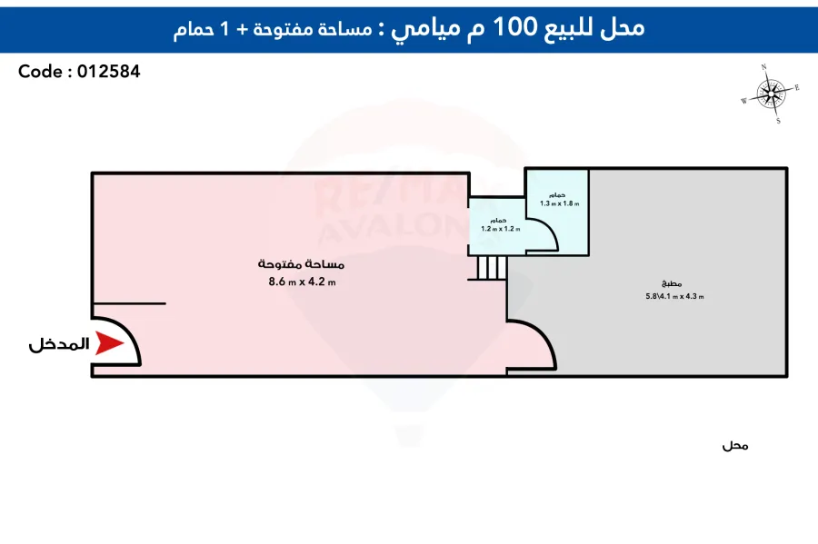 محل للبيع  100 م ميامى (شارع 45 الرئيسى)