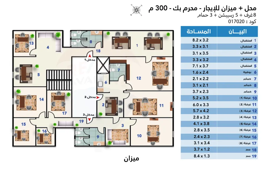 محل + ميزان للإيجار 300 م محرم بك (ش صالح الحديني)