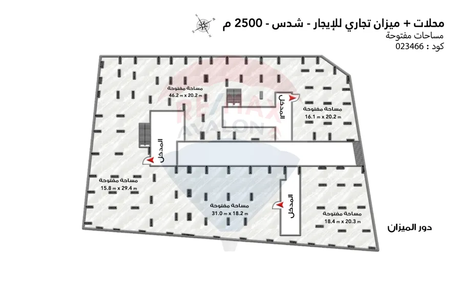 محلات + ميزان تجاري للإيجار مساحة 2,500 م شدس (على الترام)