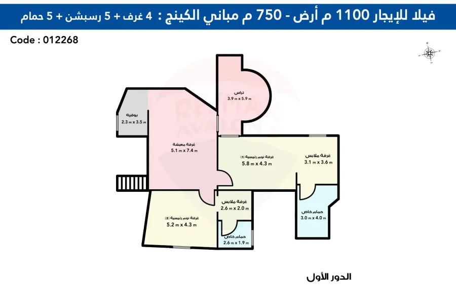 فيلا للإيجار المفروش 1,100  م كينج مريوط (متفرع من طريق الكافوري)