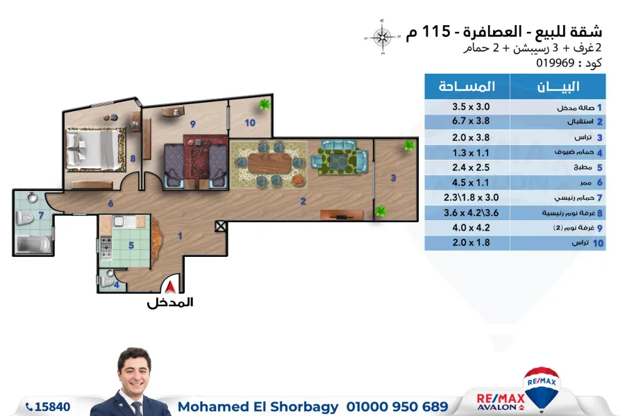 Furnished apartment for rent 115m Al Asafra (Directly on the Sea)