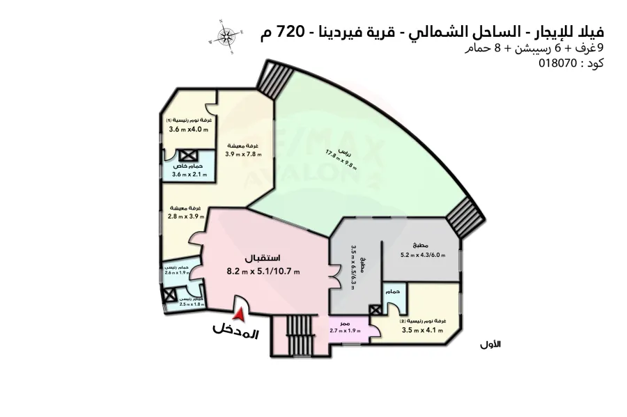 فيلا للايجار  المفروش  720م الساحل الشمالي (قرية فيردينيا الكيلو 39 -على بعد ١٠دقائق من كارفور العروبه الكينج مريوط)
