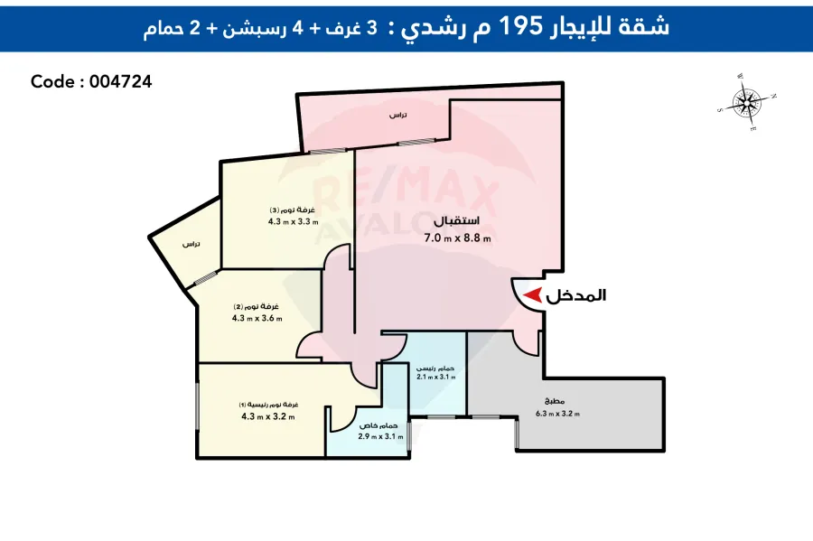 شقة للإيجار 195 م رشدي (ش أبو قير)