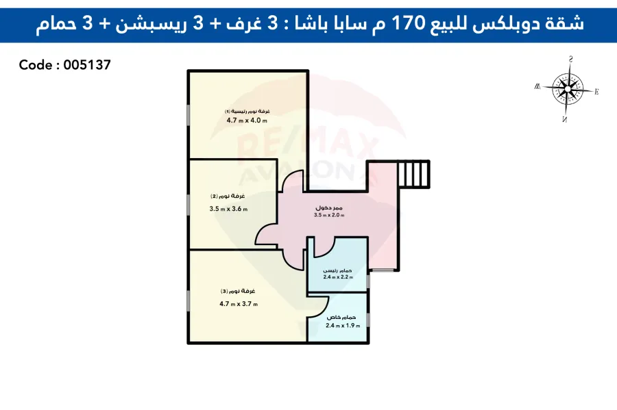 دوبلكس للبيع 170م سابا باشا (رابع نمرةمن البحر)