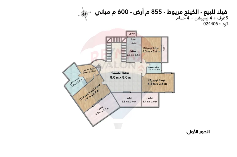 فيلا ستاند الون للبيع 855 م كينج مريوط (برج العرب)