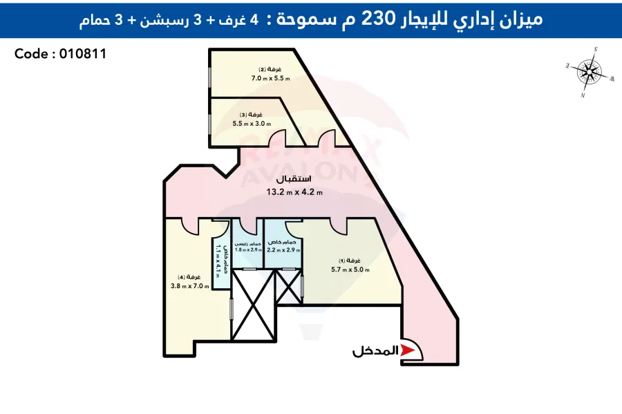 ميزان ادارى للايجار 230 م سموحة (ش فوزى معاذ)