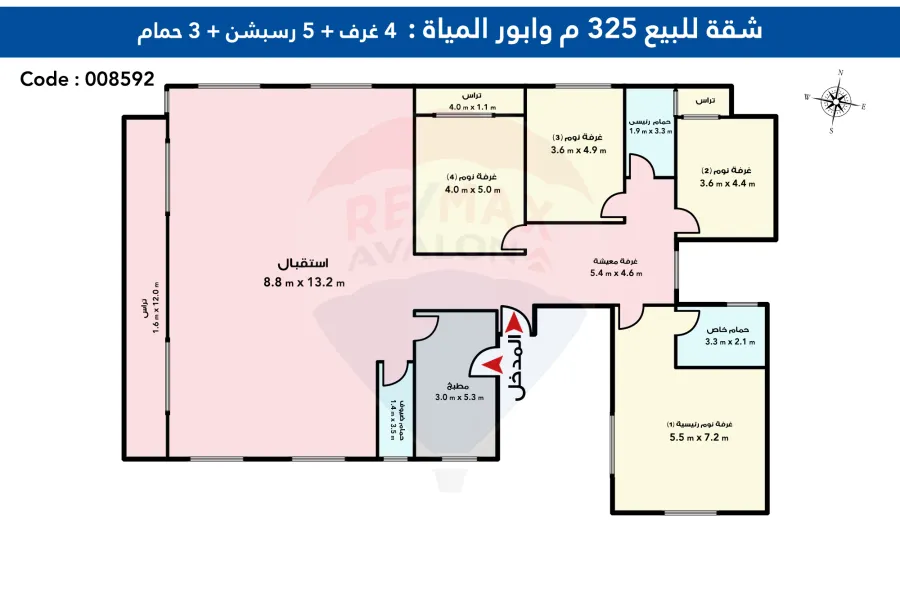 شقة للبيع 325 م وابور المياه ( فيو مفتوح علي النادي الاوليمبي وحدائق الشلالات )