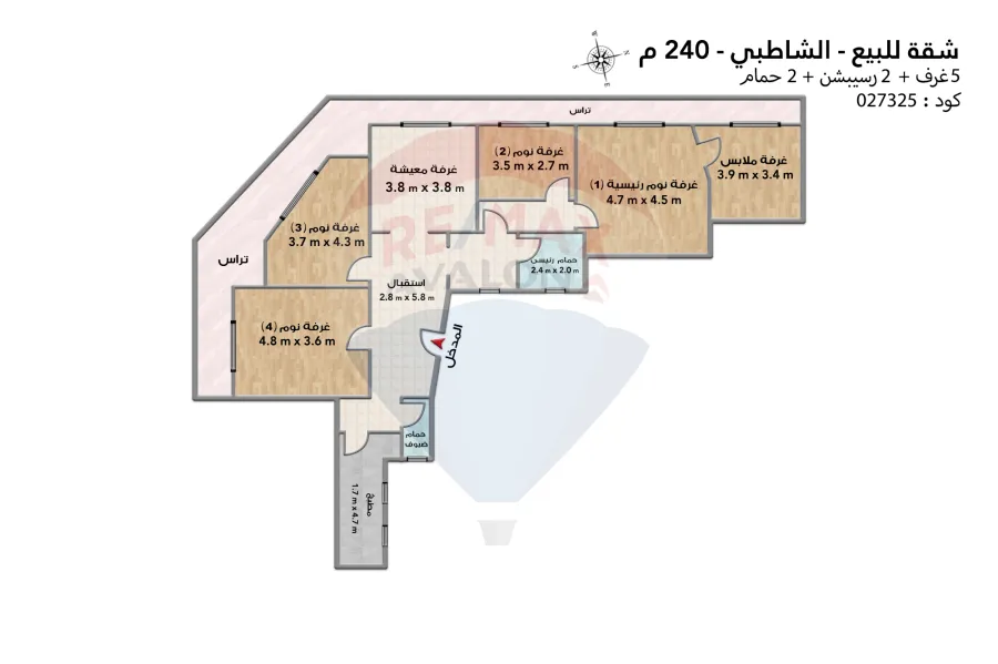 شقة للبيع 240 م الشاطبي (ش كوبري الجامعه الرئيسي)