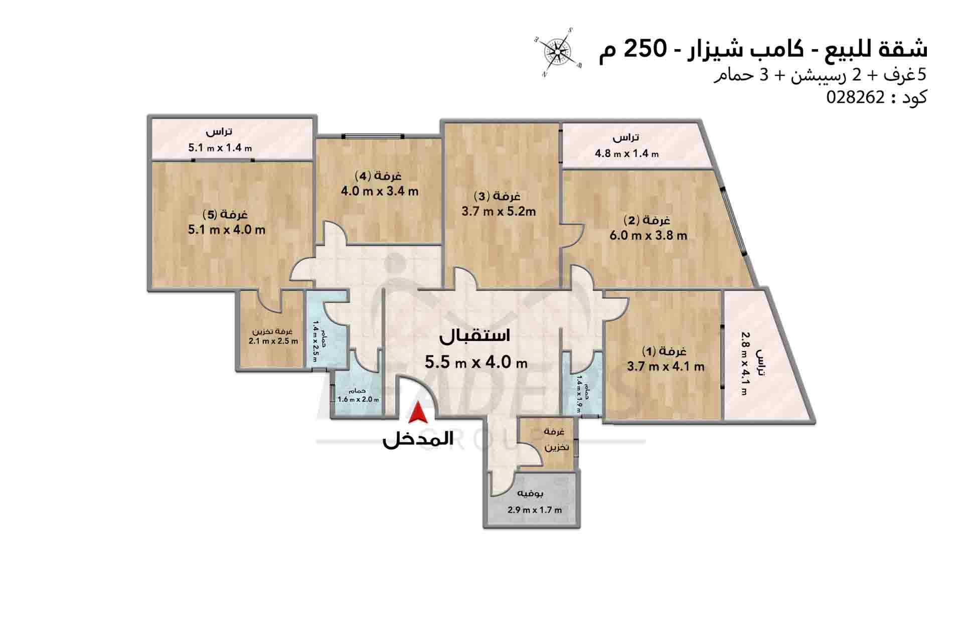شقة للبيع 250 م الشاطبي (علي الترام مباشرة - خطوات من البحر)