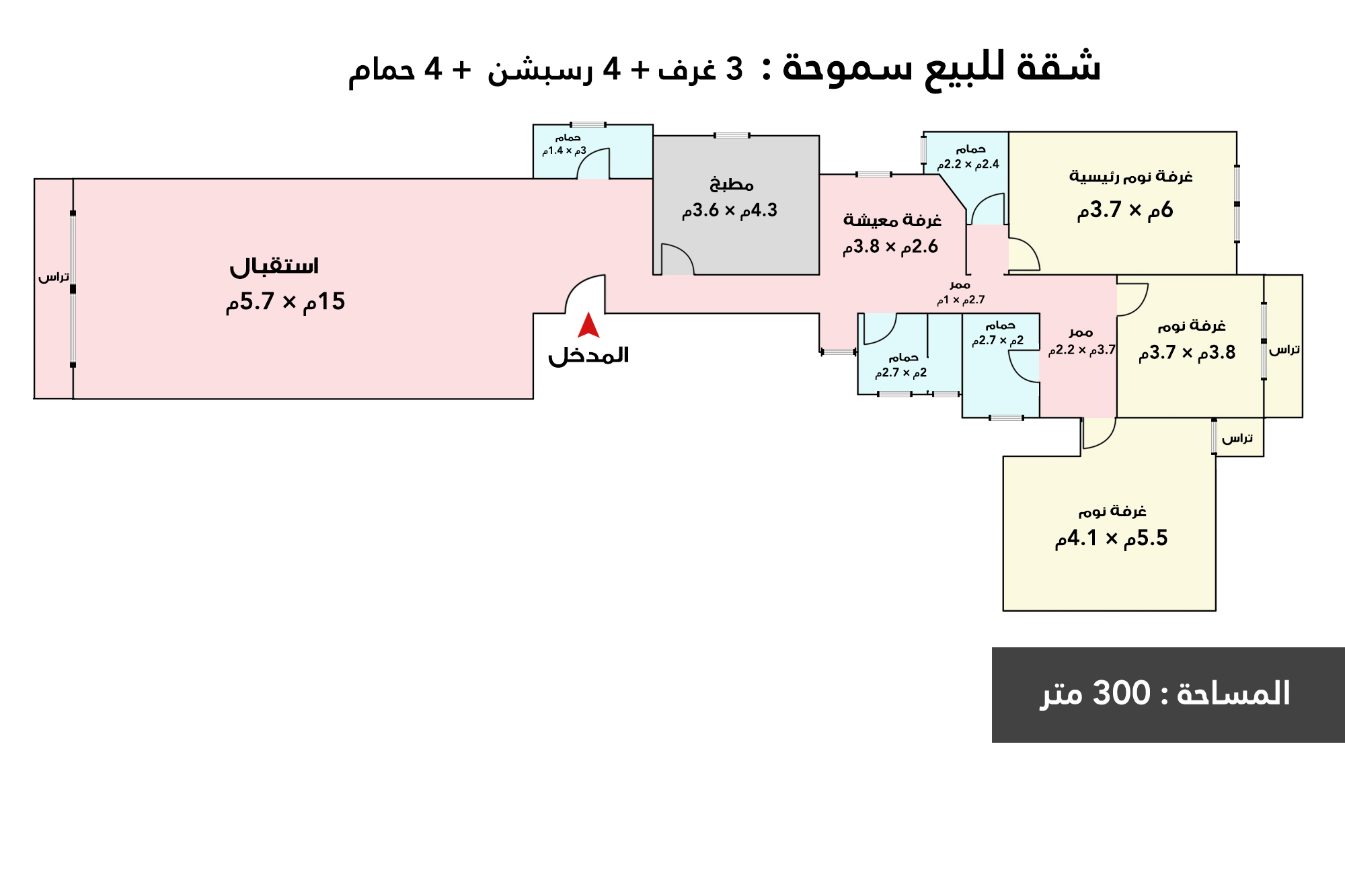 شقة للبيع 300 م سموحة (ش فوزى معاذ - عمارة سيف)