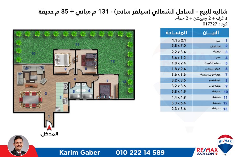 شاليه للبيع 131 م مباني + 85م حديقة الساحل الشمالي (قرية سيلفر ساندز)