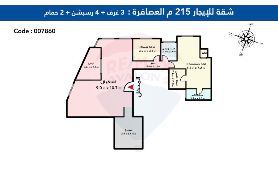 Apartment for Rent 215 m Elasafra (1st num from the Sea)