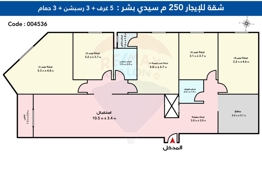 Apartment for rent 250 m Sidi Bishr (the beginning of Khaled Ibn Al-Waleed Street)