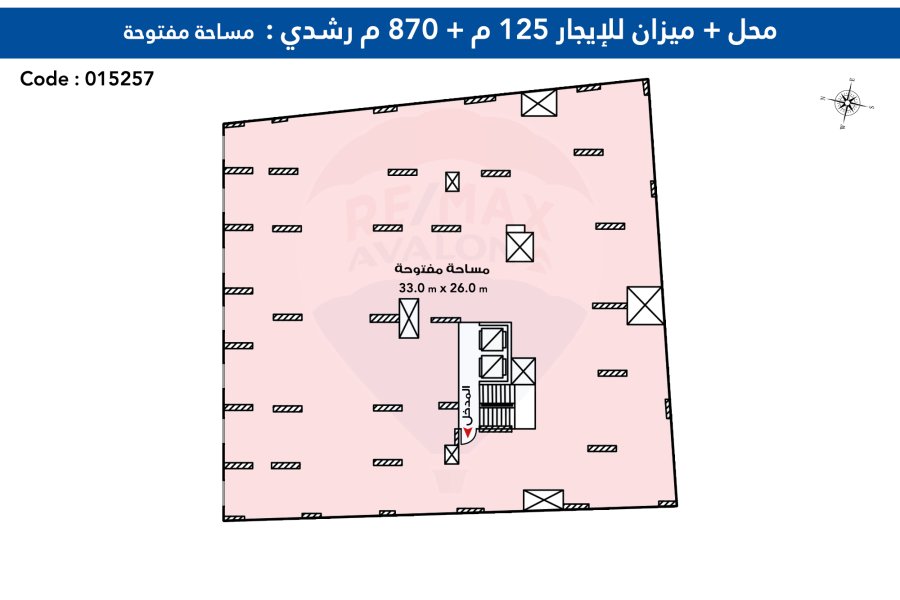 مسطح تجاري للايجار 995 م (ارضي125م + ميزانين 870م) - رشدي (ش احمد شوقي - على الترام مباشرة)