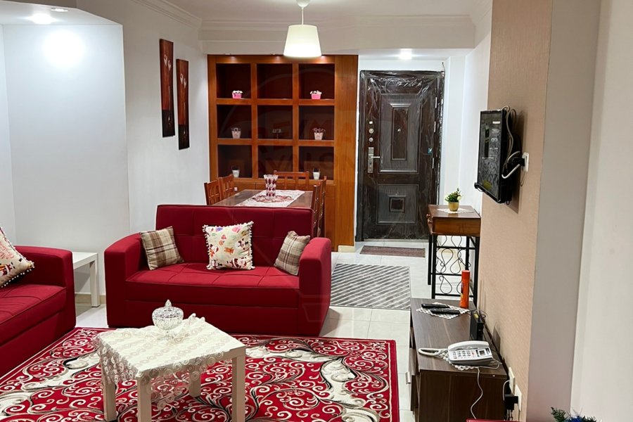 شقة للايجار المفروش  100 م سموحة (عمارات توب هاوس)- أول سكن