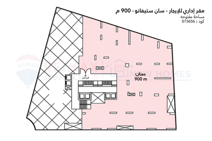 مقر إداري للإيجار 900 م سان ستيفانو ( على الترام مباشرة )