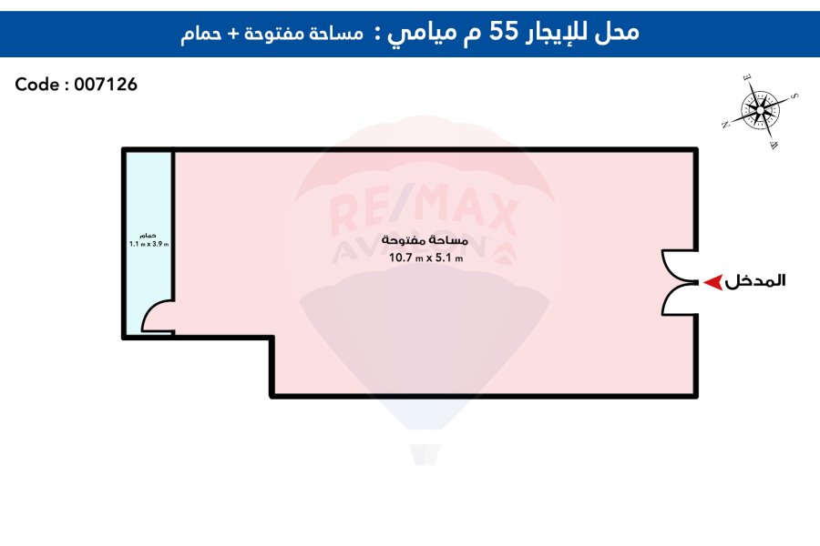 محل تجارى للايجار 55 م ميامى ( ش العيسوى الرئيسى )