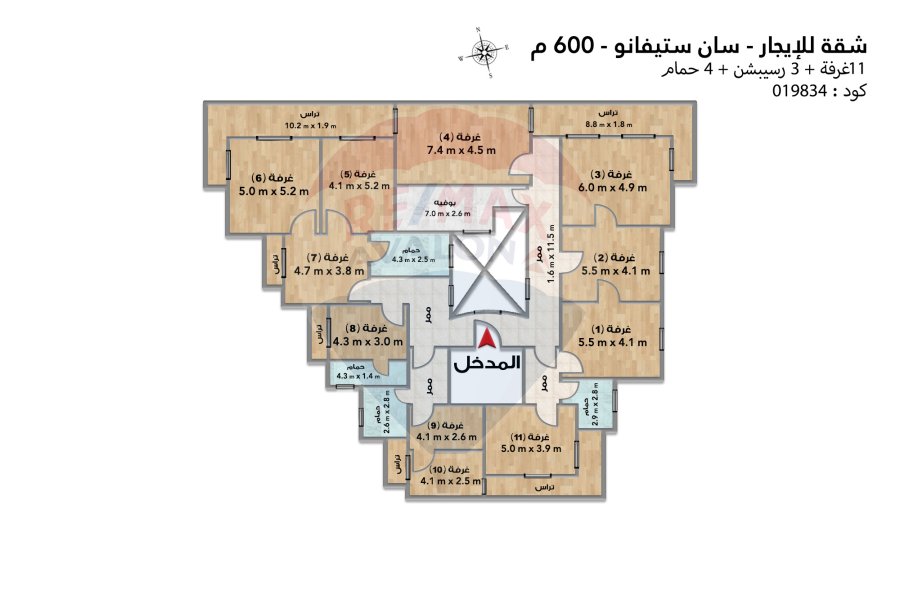 شقة بنتهاوس للإيجار 600 م سان ستيفانو (علي الترام مباشرة)