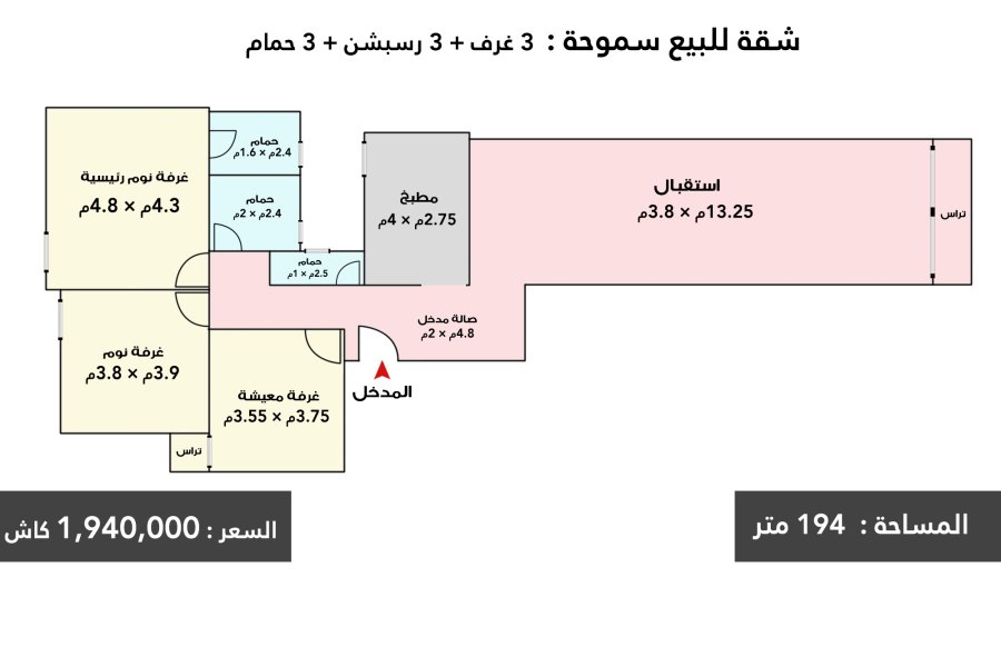 Apartment for sale 194 m Smouha ( Al shaker towers )