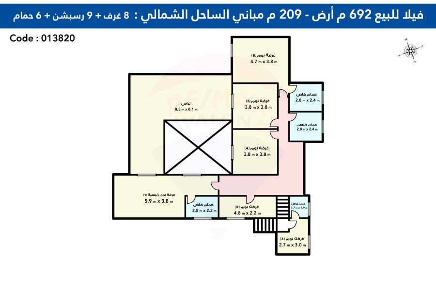 فيلا للبيع 692 م الساحل الشمالي (قرية الديار - ك 44)