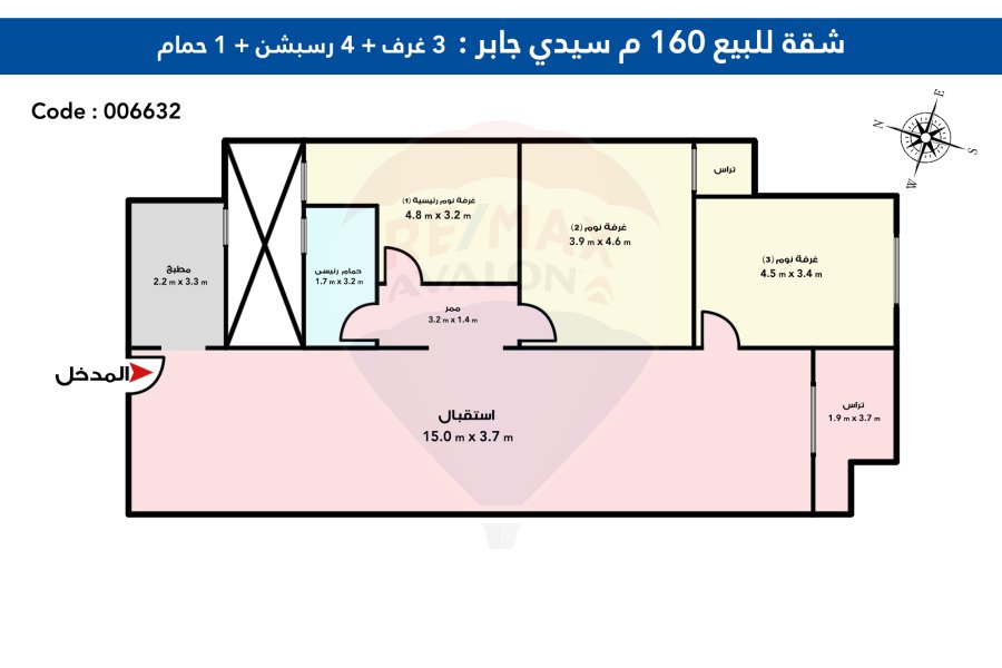 شقة للبيع 160 م سيدي جابر (خطوات للبحر ومستشفى القوات المسلحة )